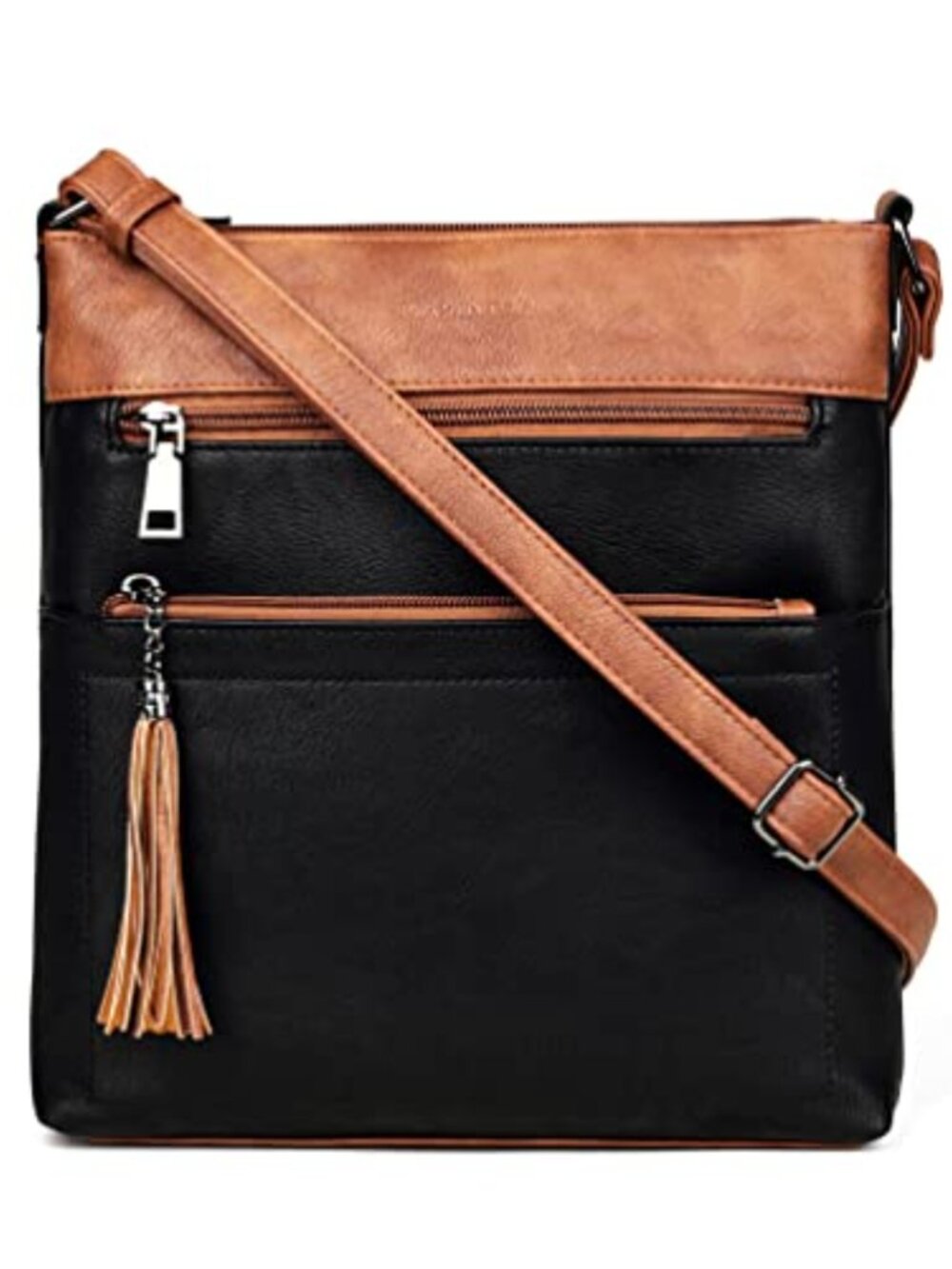 Vegan PU Leather Crossbody Bag Multi Pocket Adjustable Strap Lightweight Purse